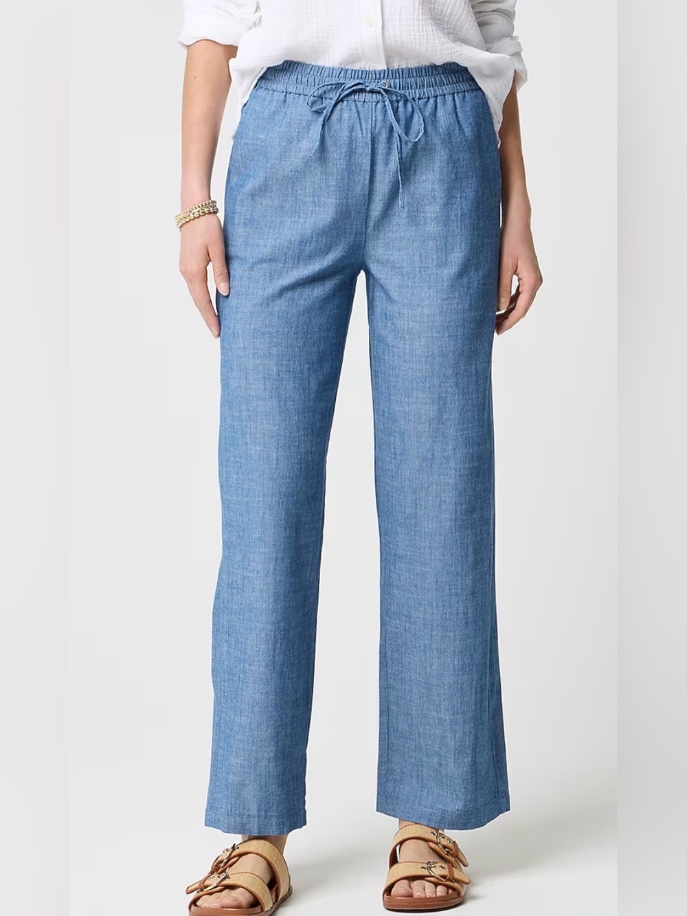 J.Crew Factory Chambray Drawstring Wide-Leg Pants Blue Size 12